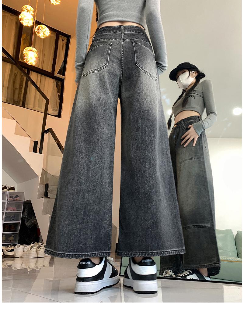 

Джинсы карго большого размера с высокой талией, широкими штанинами и укороченной длиной для женщин - Стройнящие, для миниатюрных, Идеальны для весны и осени 2XL