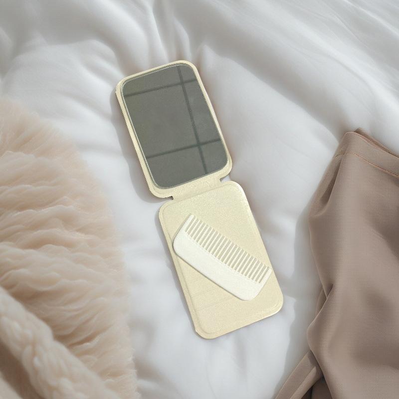 Desktop Makeup Mirror Pu Leather Portable Vanity Mirror Foldable Hand Mirror Compact Mirrors With Comb For Travel Tool