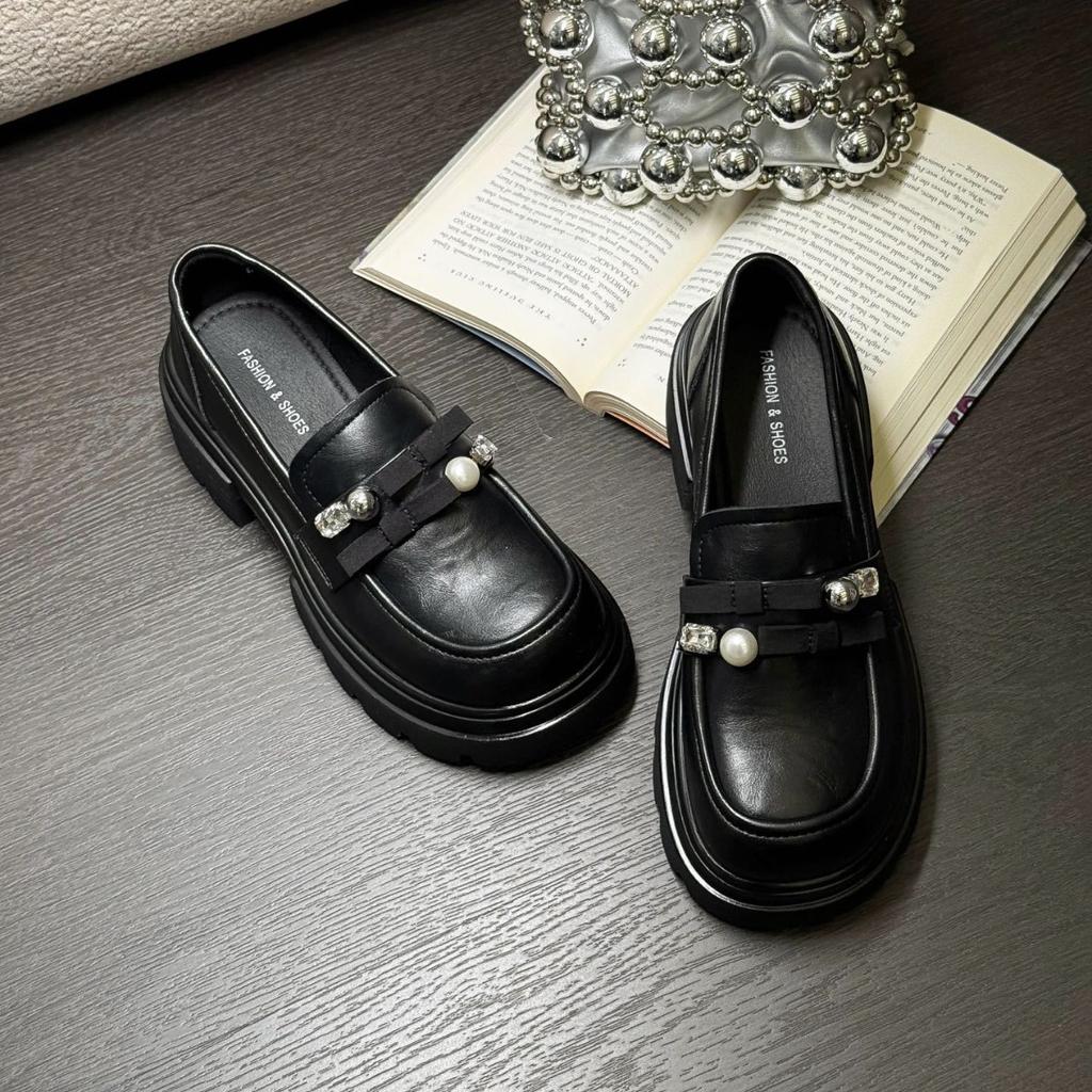 Black British style platform thick high-heeled small leather shoes women's 2025 new autumn retro versatile heightened loafers shoes