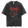 Japanese Anime Berserk Guts Print Vintage T Shirt Streetwear Men Washed TShirt Summer Cotton Casual Tshirt Short Sleeve Tops