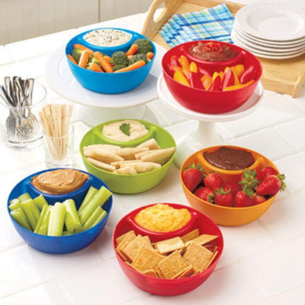 Divided Cereal Bowl 2 Grids Snack Bowl Portable French Fries Bowls Salad