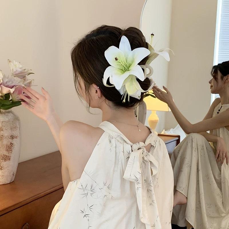 Bohemia Barrettes Lilium Flower Hair Claw Ponytail Clip Large Shark Clip Personality Lily Shape Trend Vacation Jewelry Gift