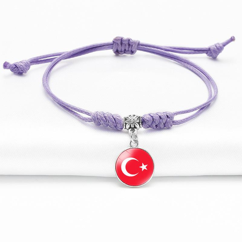 Purple Stylish Unisex Charm Bracelet With European Country Flags Length Adjustable