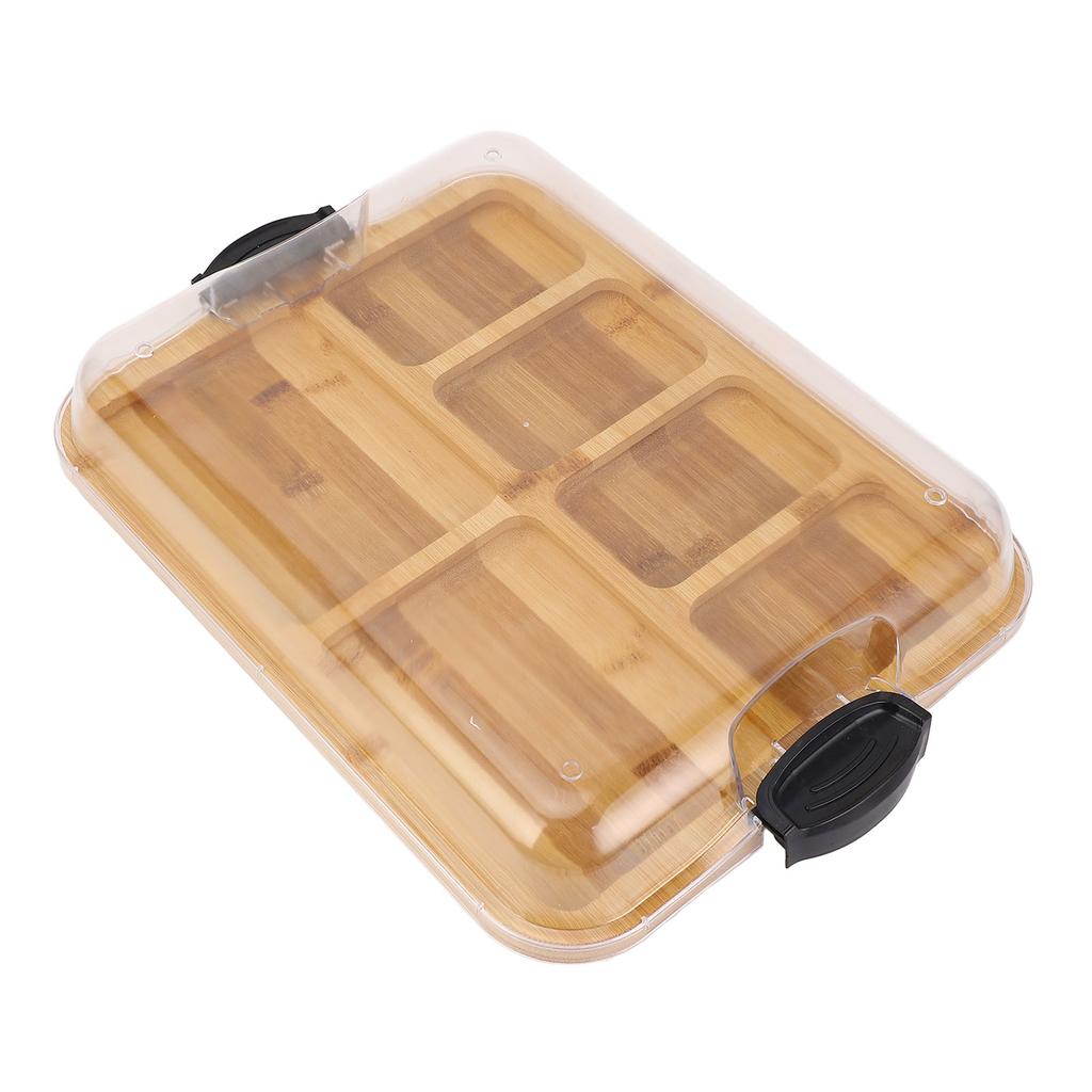 Charcuterie Board with Built In Compartments Clear Locking Lid Dual Sided Bamboo Cutting Board