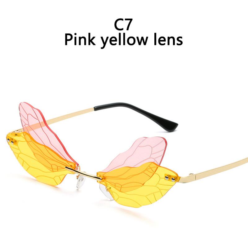 1PC Rimless Dragonfly Wing Sunglasses Vintage Clear Gradient Ocean Lens Sun Glasses Shades UV400 Fashion Party Accessories SHOW AS PICTURE