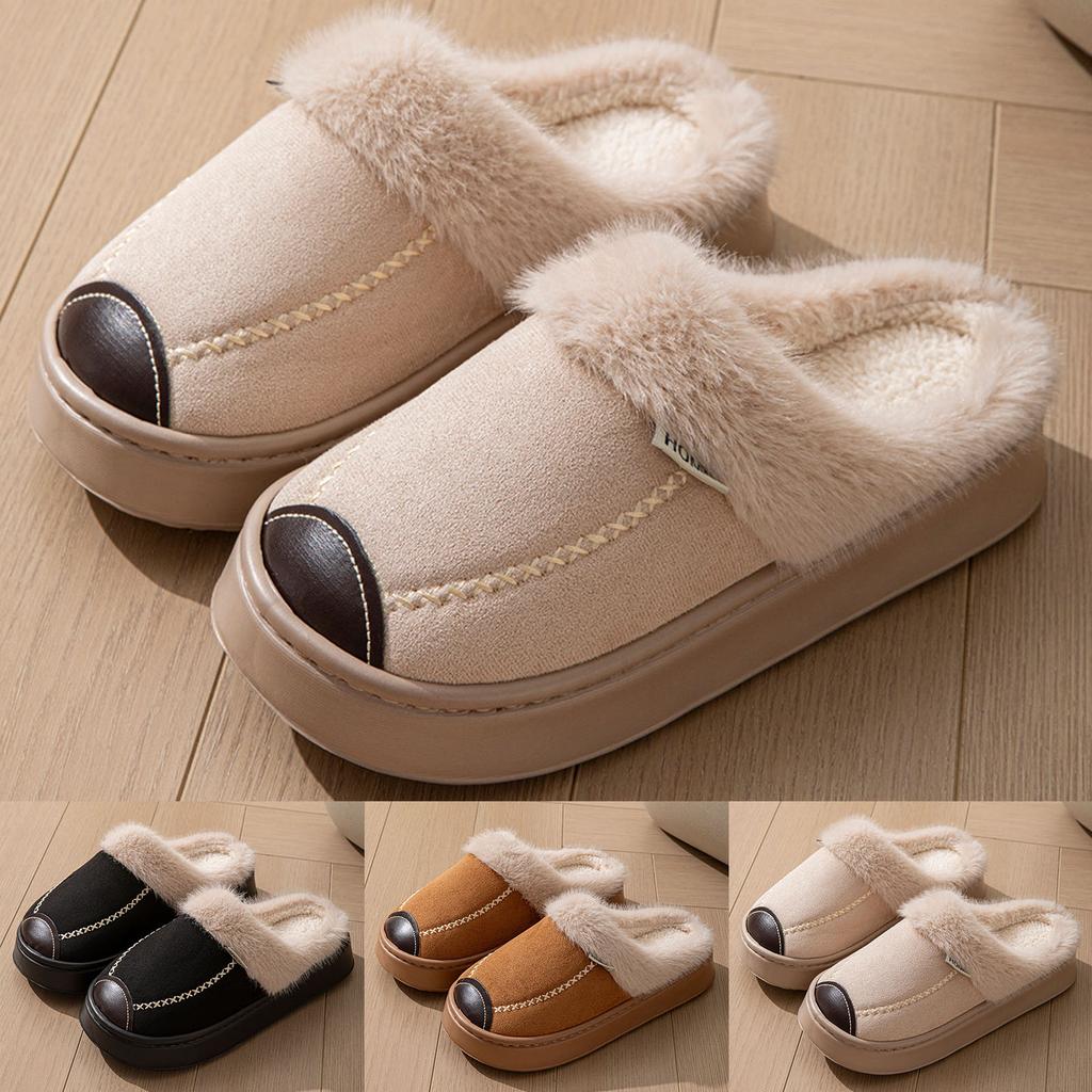 Warm And Velvet Women's Cotton Slippers Fashionable And Casual Closed Toe Open Heel Home Silent Scuff Slippers for Women