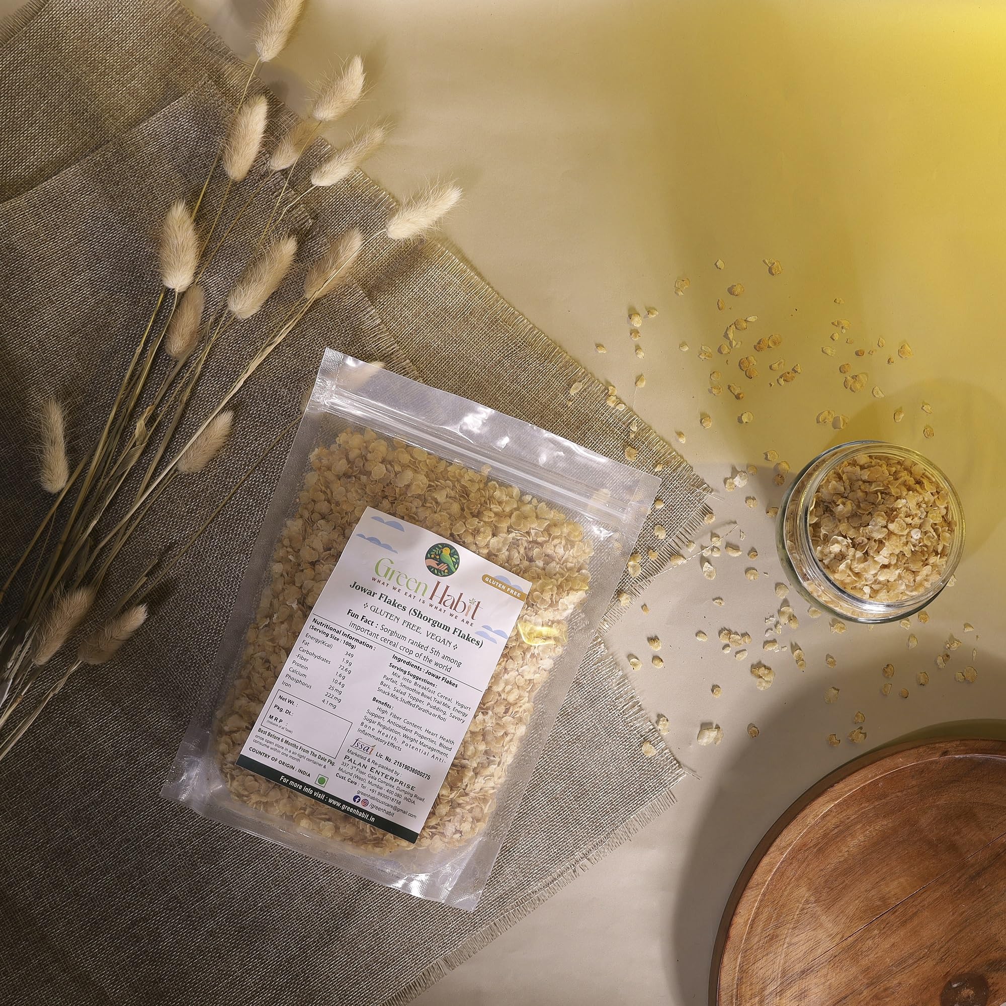 GreenHabit Jowar Flakes - Nutritious and Gluten-Free Sorghum Cereal - High Fiber Breakfast Vegan (Jowar Flakes, 500 gm)