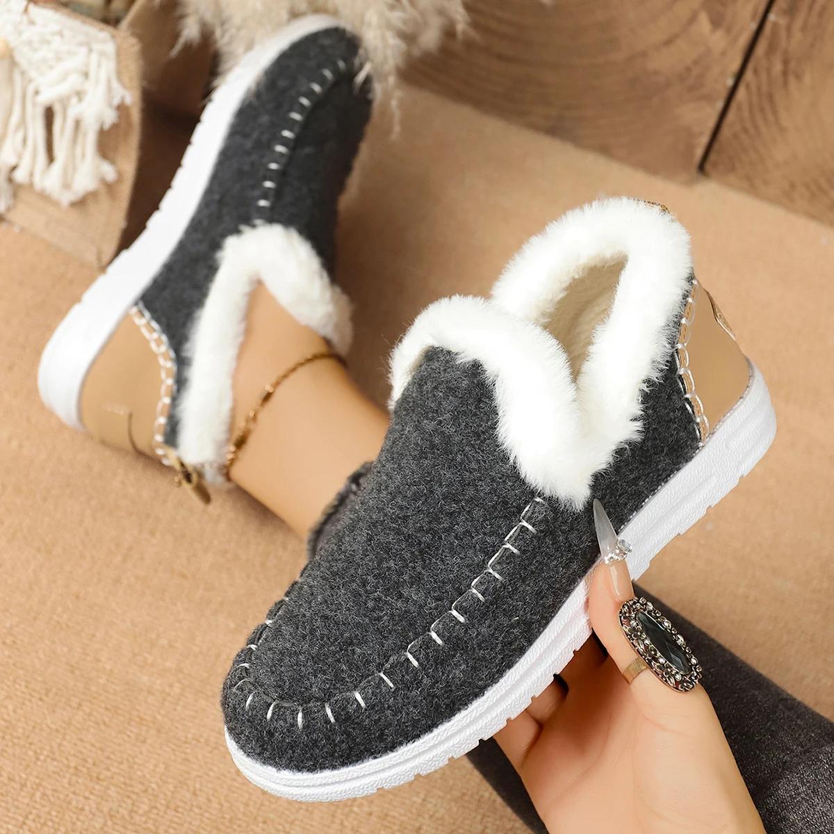 

Fashion Women Snow Boots Outdoor Trend Walking Ankle Boots Ladies Designer Warm Casual Shoes Women 2025 New Short Plush Cotton Shoes 43 темно-синий