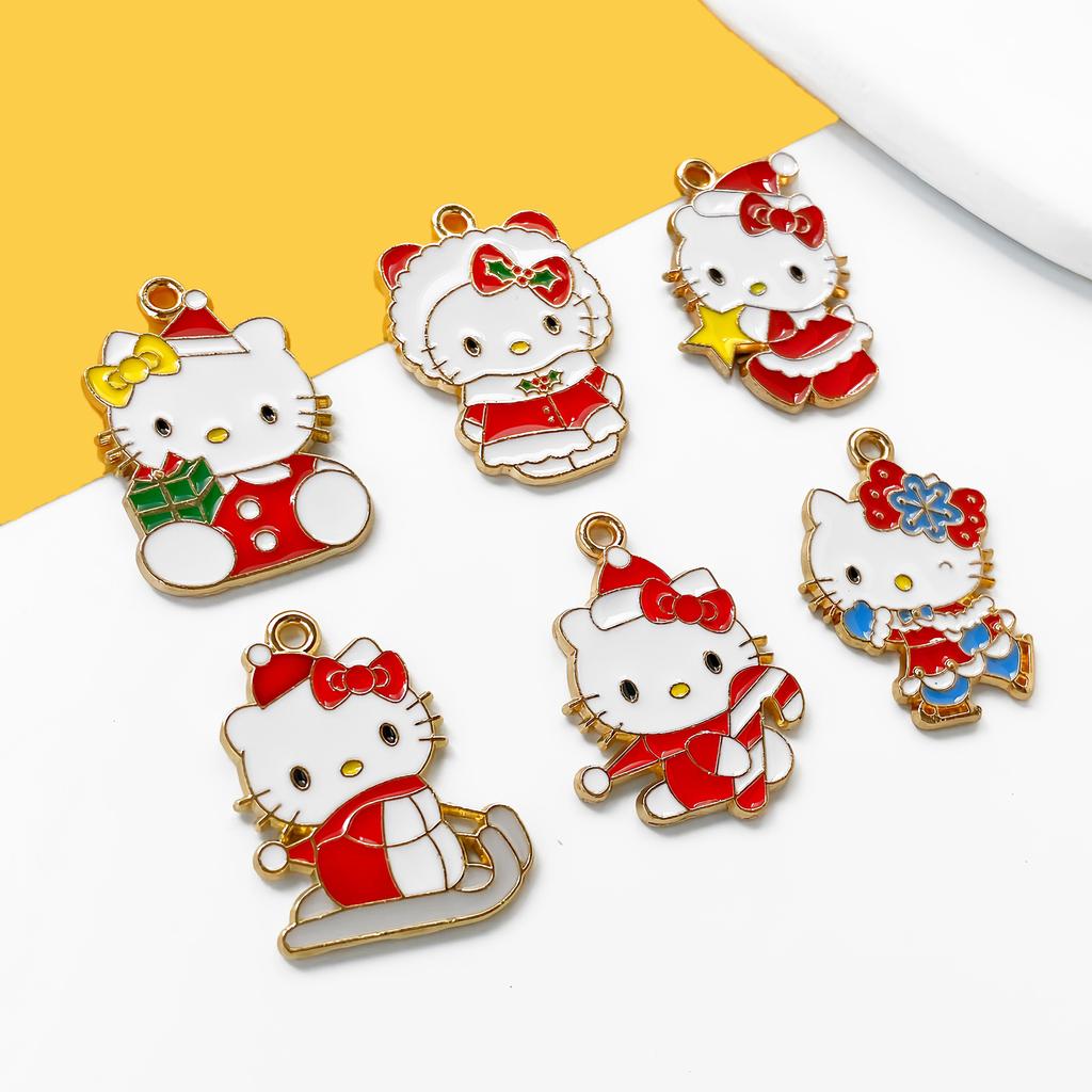 12/30PCS Cartoon Christmas Cat DIY Accessories Winter Katy Cat Alloy Drip Oil Bag Decorations Small Pendants