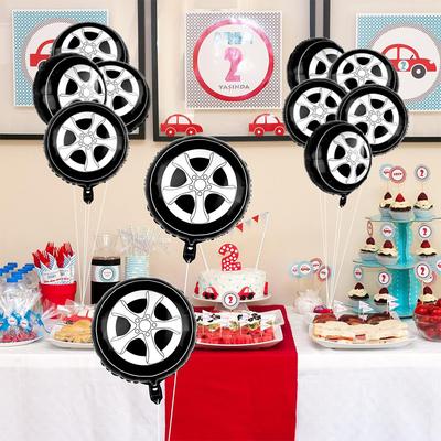 12-Pack Tire Balloons, 18inch Tire-Shaped Aluminum Foil Balloons; Suitable for Birthday Parties, Racing-Themed Birthday Parties,  