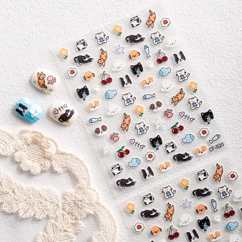 Cyasnea 5D Embossed Cartoon Nail Stickers with Adhesive Backing for Kids - Fun DIY Nail Decorations