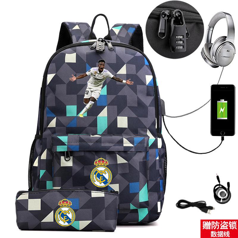 Football Star Surrounding Student Multi-Functional Schoolbag Large Capacity With Lock Backpack Pencil Case Set