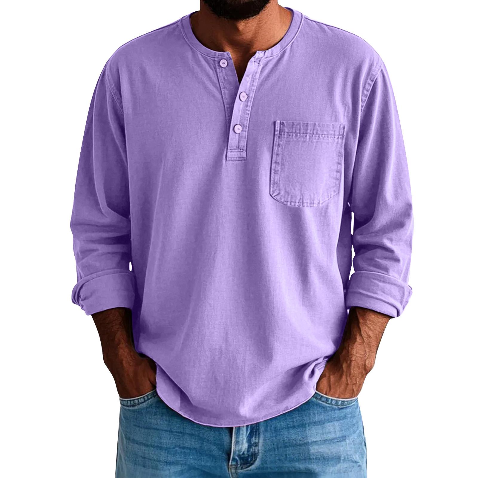 

Men s Solid Color Distressed Button Collar Long Sleeve Tops Men s Casual Fashion Tops XXL фиолетовый