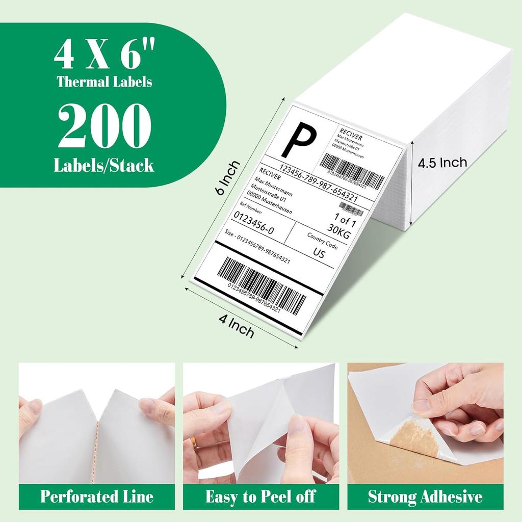 METRONIC Thermal Labels 4x6 200 Labels Fanfold Direct Shipping Label with Perforated and Strong Adhesive Mailing Stickers Paper Thermal Printer