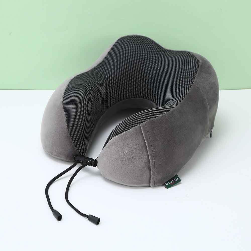 U-Shaped Memory Foam Neck Pillow with Buckle Design - Solid Color, Slow Rebound, Foldable for Office Naps