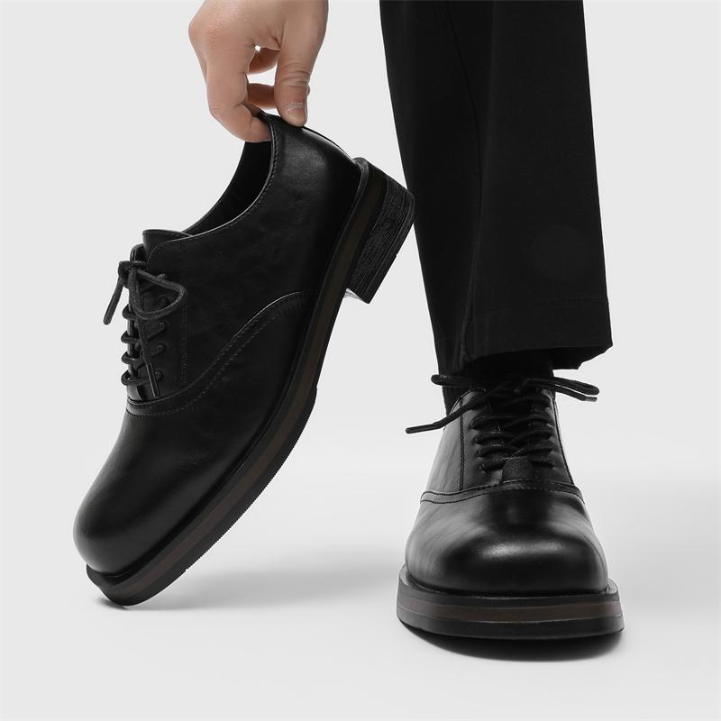 Fashion 2025 Summer New Men's Lace-Up Oxford All-match Leather Men Walking Shoes Men's Derby Casual Shoes Men's Square Head Dress Shoes