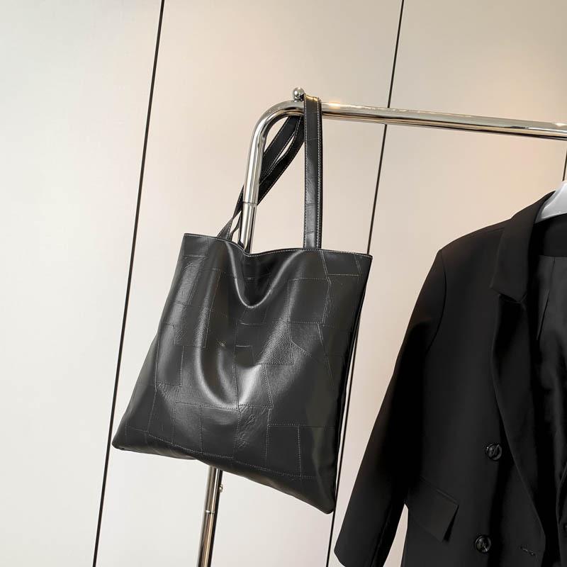 Большая повседневная сумка-тоут для женщин Стильная однотонная модная сумка через плечо чёрный