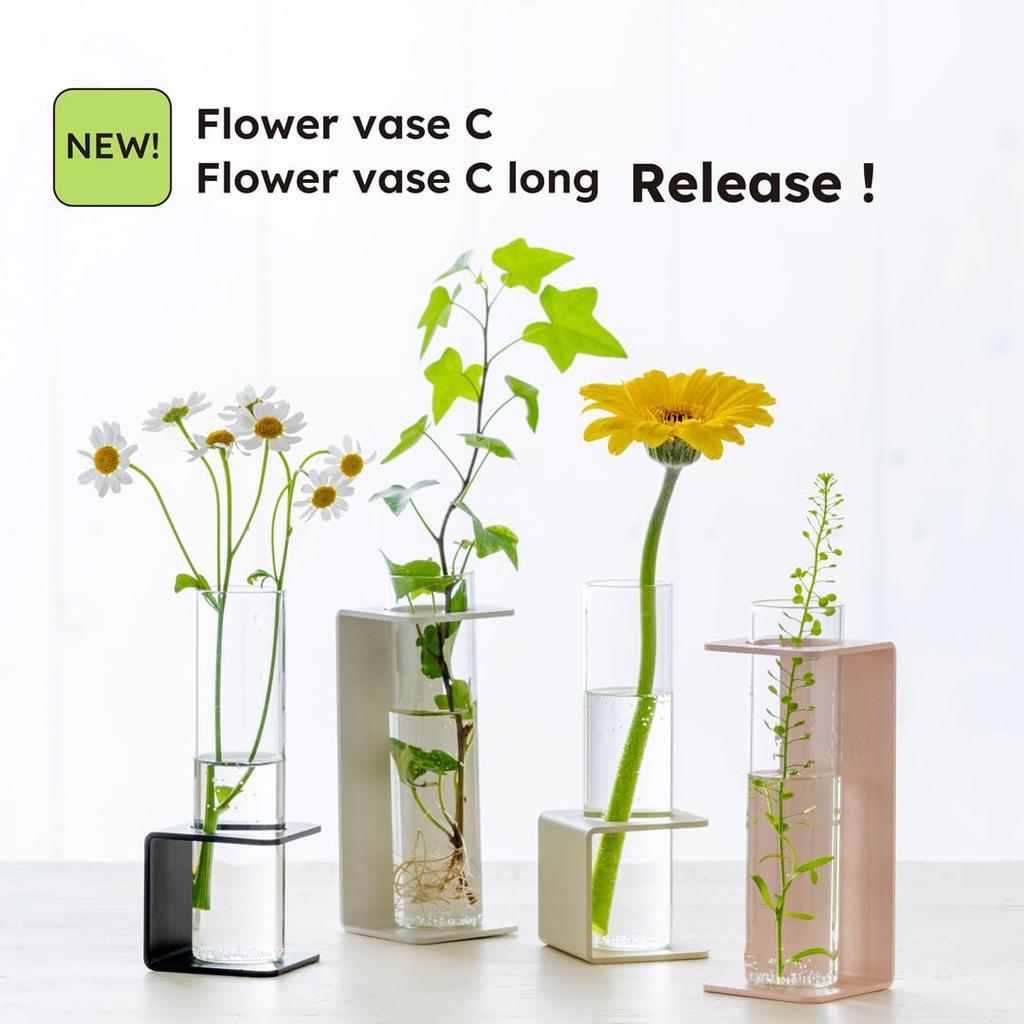 [Made In Tsubame-Sanjo] TETSUNAGI C & C Long Flower Vase Set, Single Flower Vase, Steel and Glass Test Tube, Mini, Made In Japan, Interior Decor,