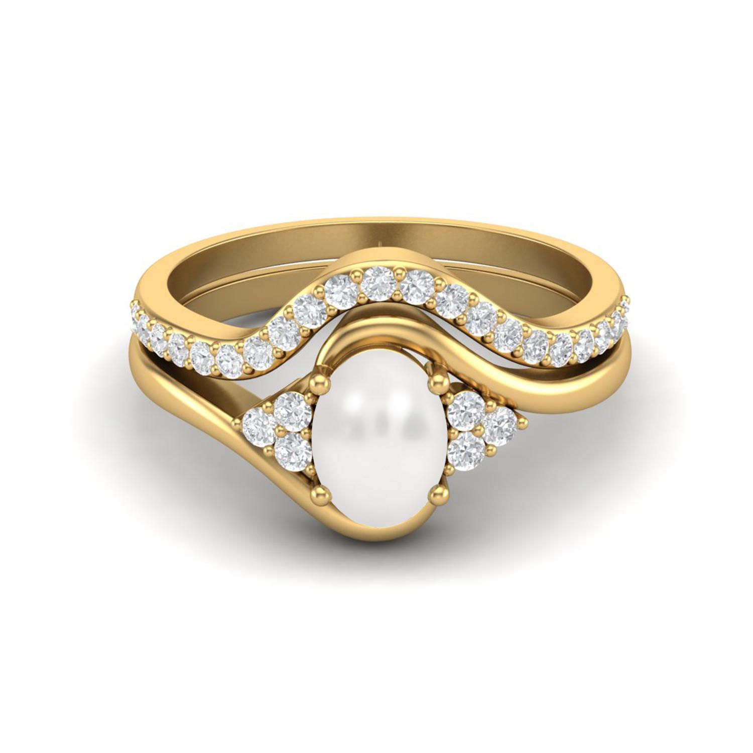 

1.54 Ctw Natural Pearl 925 Sterling Silver Gold Vermeil Classic Dual Band Women Bridal Ring 9 жёлтый