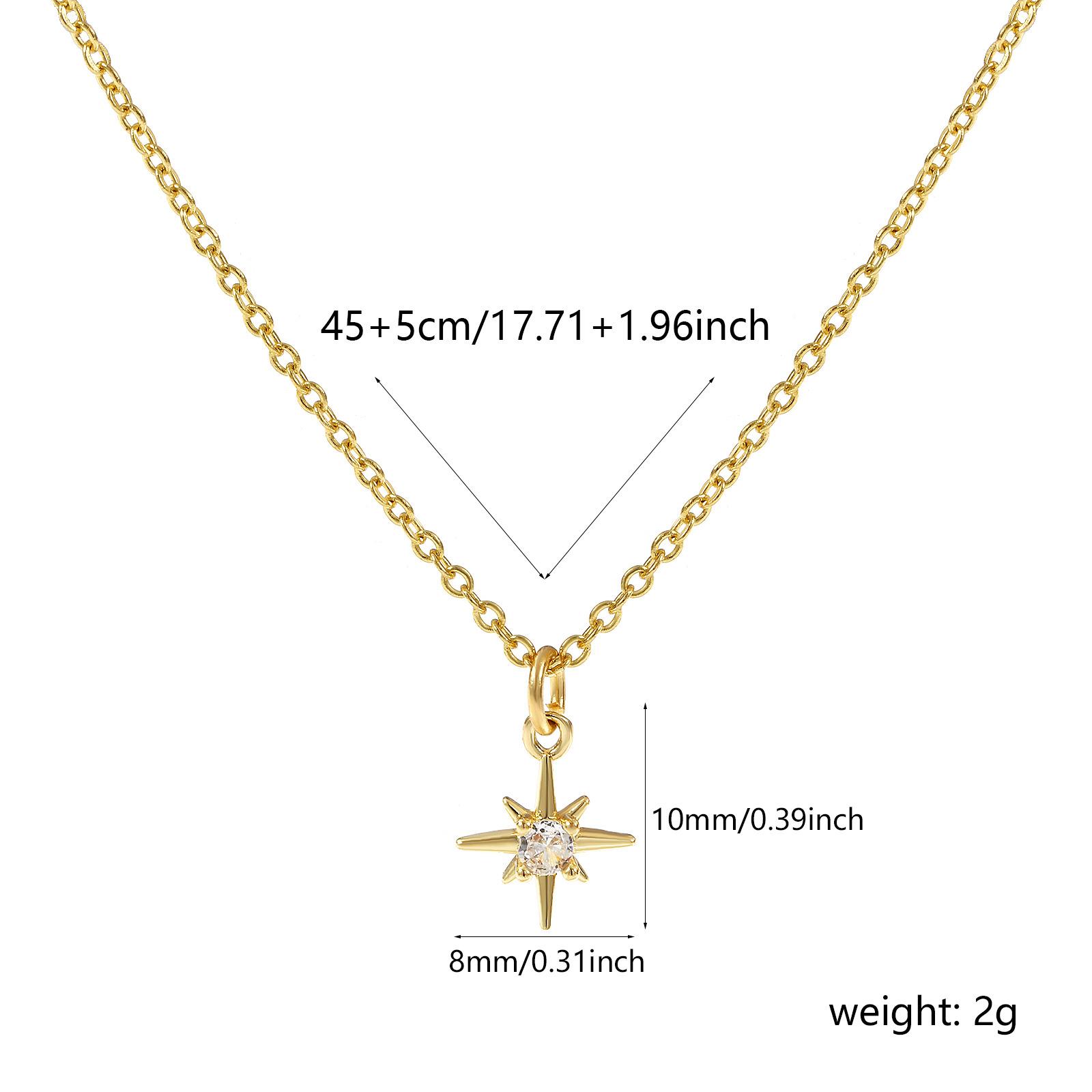 

Brass Polaris Star Pendant Charm Necklace 18K Gold Plated Link Cable Chain 45cm+ 5cm For Women Clear Cubic Zirconia Galaxy Gift