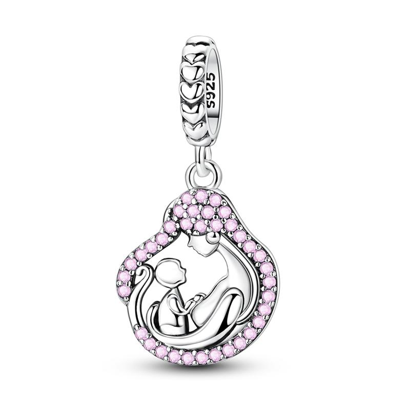 Mother's Day 925 Silver Charms Beads Love Mom Heart Charms Dangle for Bracelet Woman Jewelry Gifts