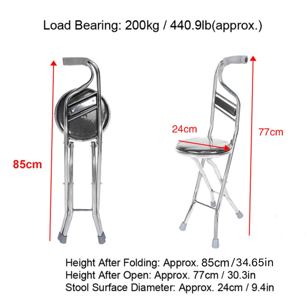 Folding Walking Hand Stick Stool Elderly Stainless Steel Four Leg Thickening Walking Cane