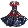 Damenmode Lässiges Independence Day Bedrucktes Kurzarmkleid Elegantes Maxikleid