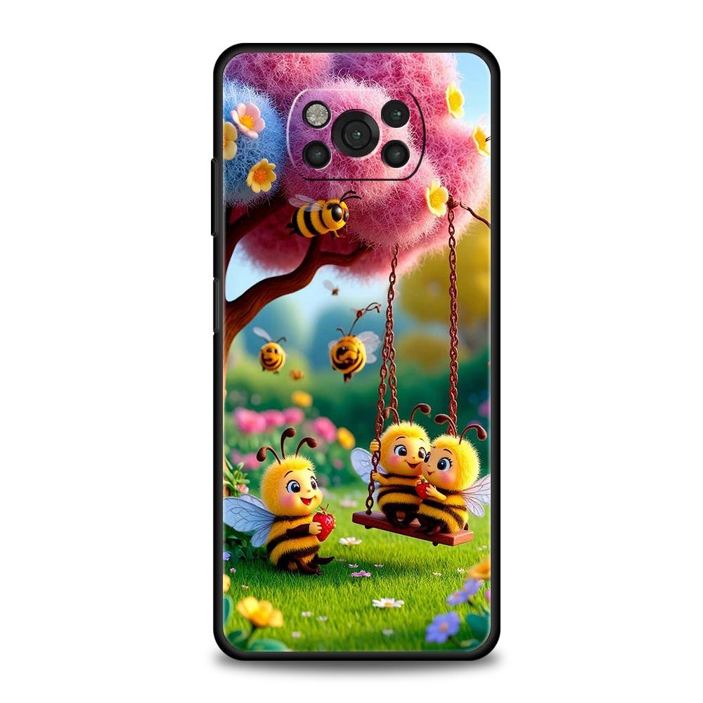 Honeybee Flower Pattern Phone Case for Xiaomi Poco F7 F6 F5 F4 F3 X6 X5 X4 X3 NFC F7 Ultra M4 C51 C55 GT 5G Soft TPU Cover Capas Poco X7 Pro