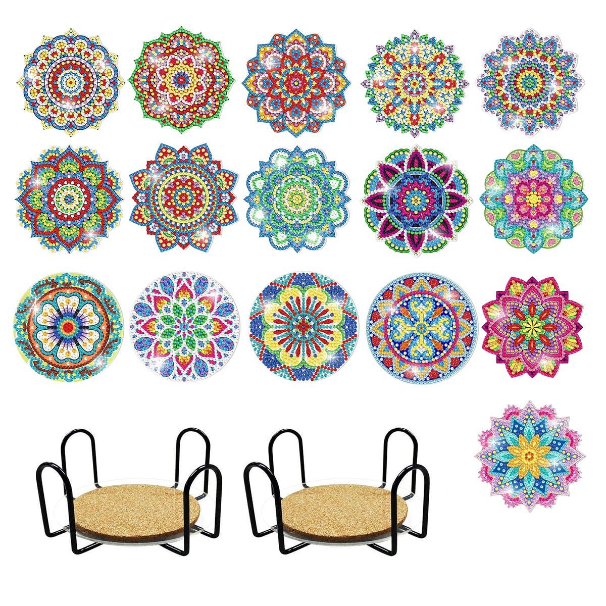 

SALUDABLE Diamond Art 16 Bead Art Crafts for Adults and Kids Kit, Coasters,