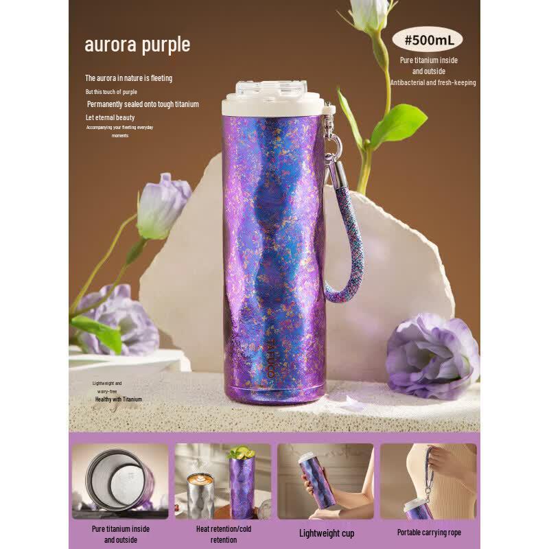 Tafuco Pure Titanium Vacuum Dual-Drink Thermos Coffee Cup