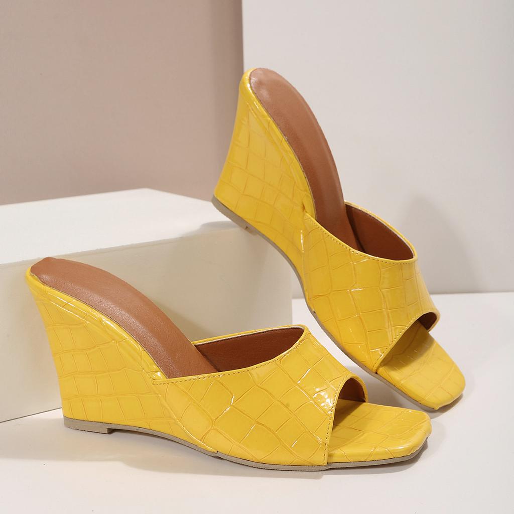 Fashion On A Wedge Low Big Size Female Shoes Slippers Women Summer Heeled Mules Slides Platform Snakeskin 2024 High Fabric Rome Basic Ru