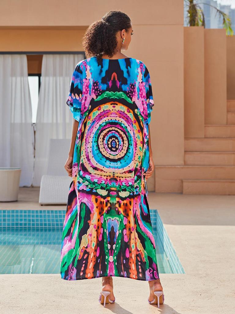 2024 European-American Rayon V-neck Beach Cover-up Robe