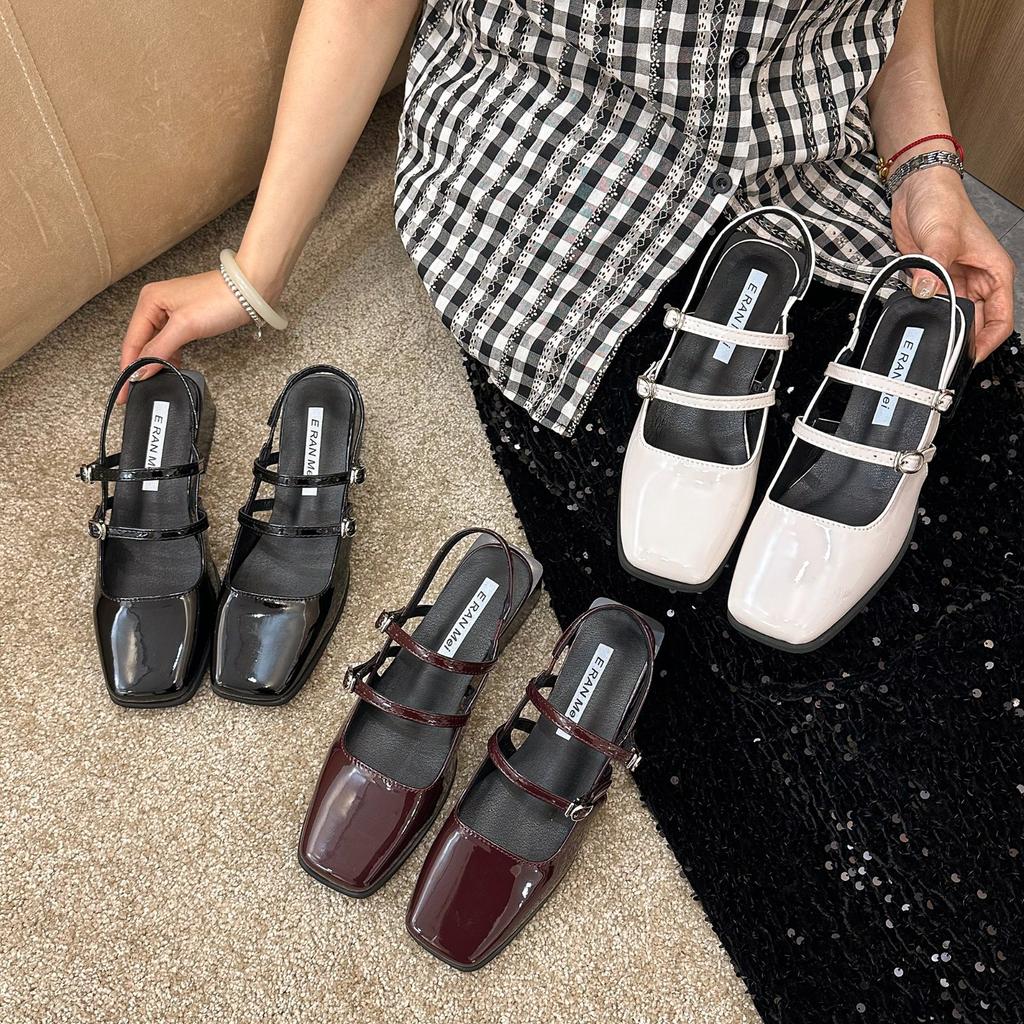 Fashion Black Summer Women's Thick-heeled Sandals Square Toe Slip on Shoes for Woman Ballet Flats Comfortable Bow Women's Sandals