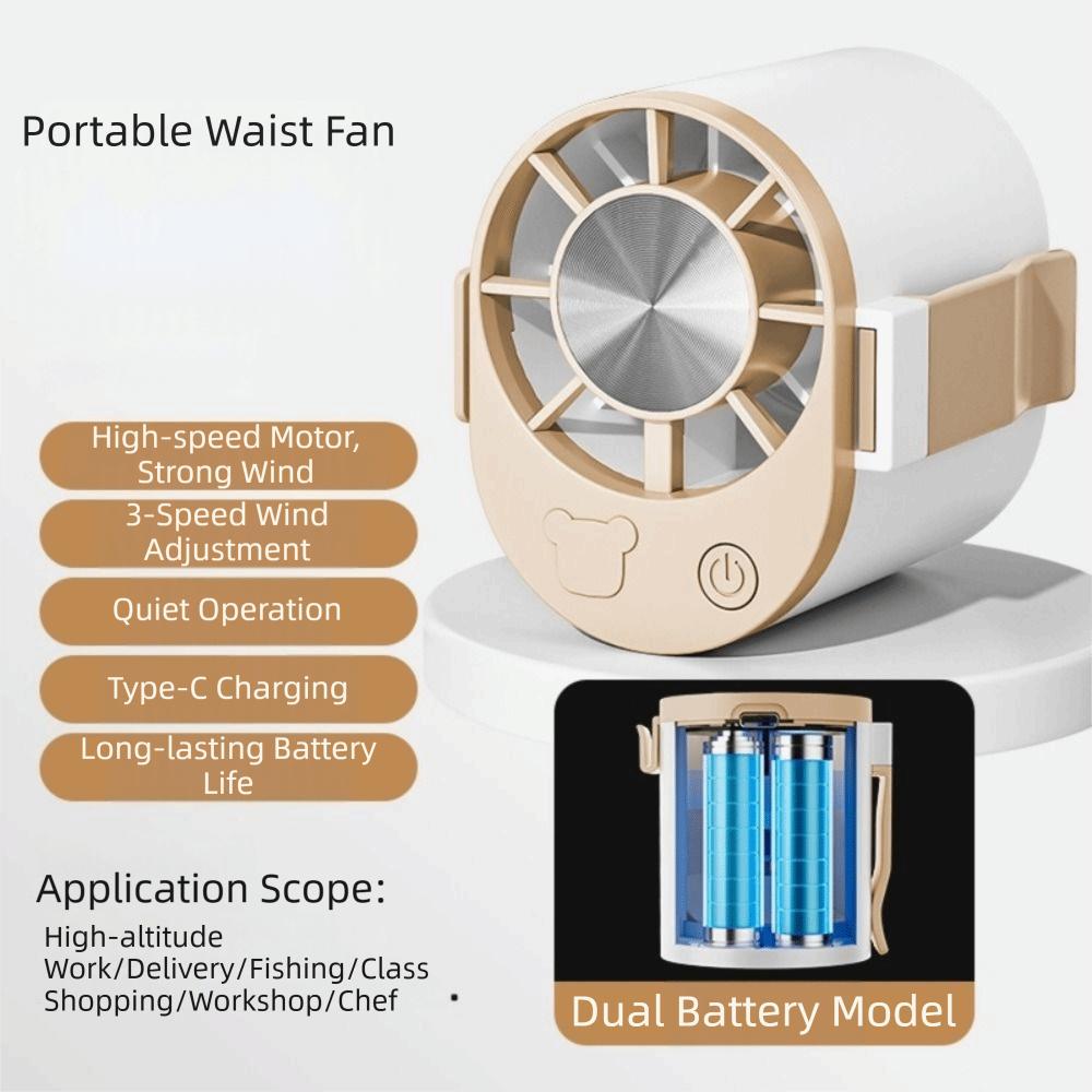 3 Speeds Adjustable Portable Handheld Fan Quiet Operation USB Rechargeable Umbrella Hanging Waist Fan Clip-on Handheld