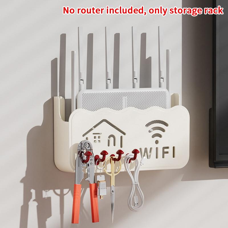 1Pcs Mini Mushroom Hook Router Shelf, Cartoon Wireless Tv Set-Top Box Storage Rack, Wall-Mounted, No-Drill Storage Box.