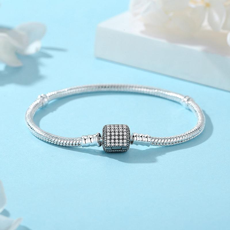 Original 925 Sterling Copper Bracelets Bangles Love Heart Clip Charms Beads Snake Chains For Women Rose Gold DIY Luxury Zircon