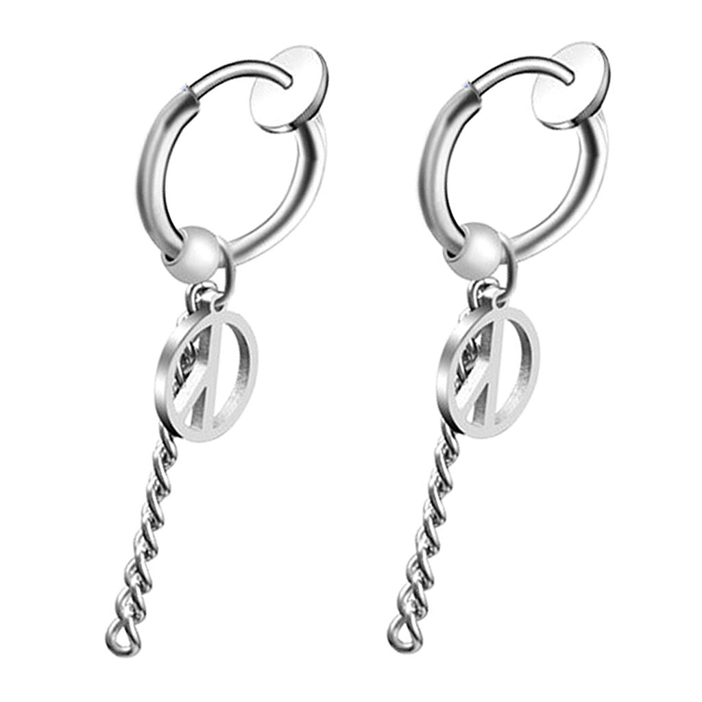 Stainless Steel Hip Hop Peace Long Dangle Earrings Hoop Studs NonPiecred