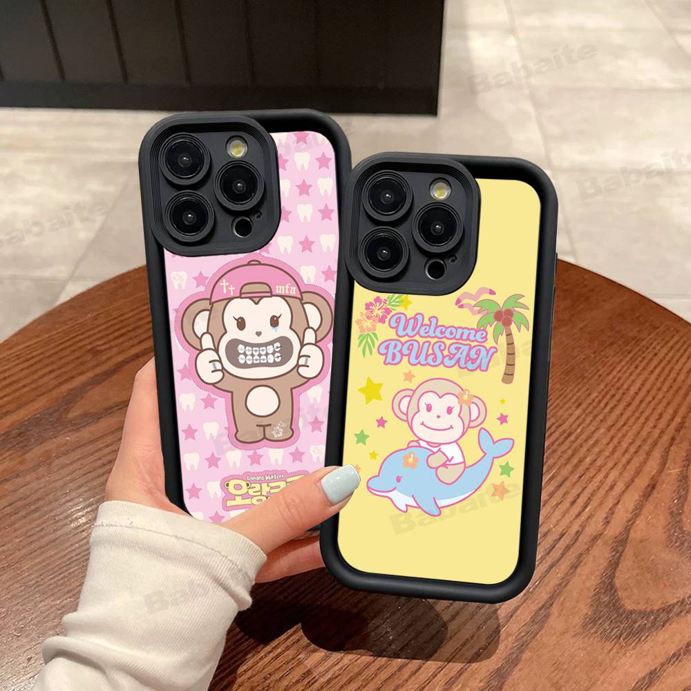 Cute Ins Sweet Cool Biye Monkey Silicone Soft Phone Case For IPhone 17 16 15 14 Plus 13 12 Mini 11 Black Cover