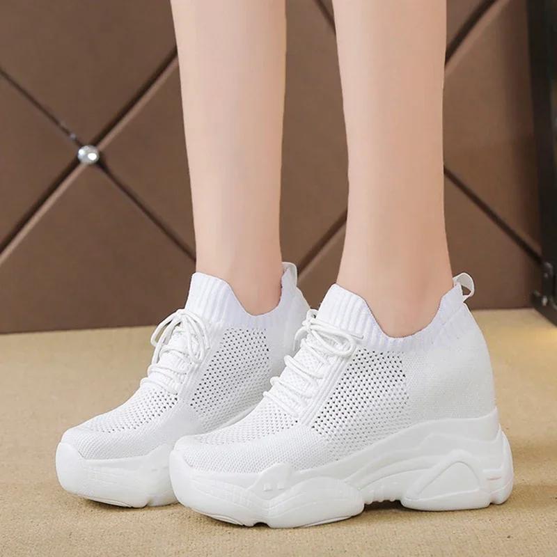 Rimocy Breathable Air Mesh Chunky Sneakers Women 2025 Spring Summer Knitted Height Increasing Shoes Woman White Casual Footwear