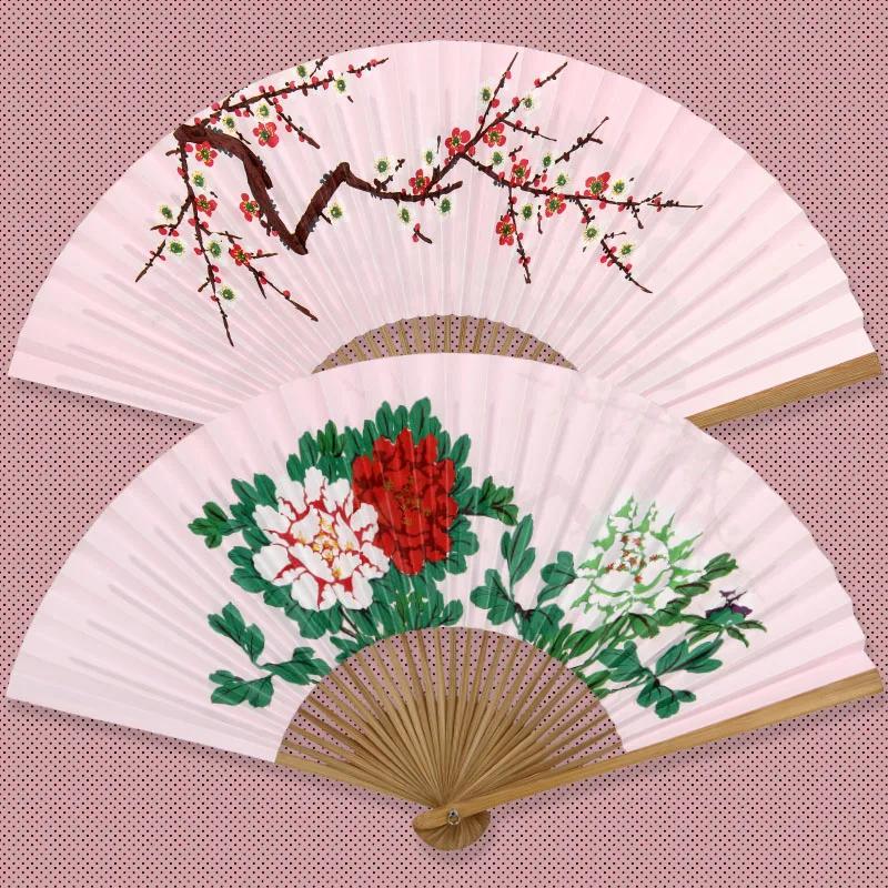 

Веер для танца в китайском стиле «Ханьфу», складной веер, классический оперный веер, веер с цветком пиона и бамбуковыми ребрами, сценический веер, старинный костюм