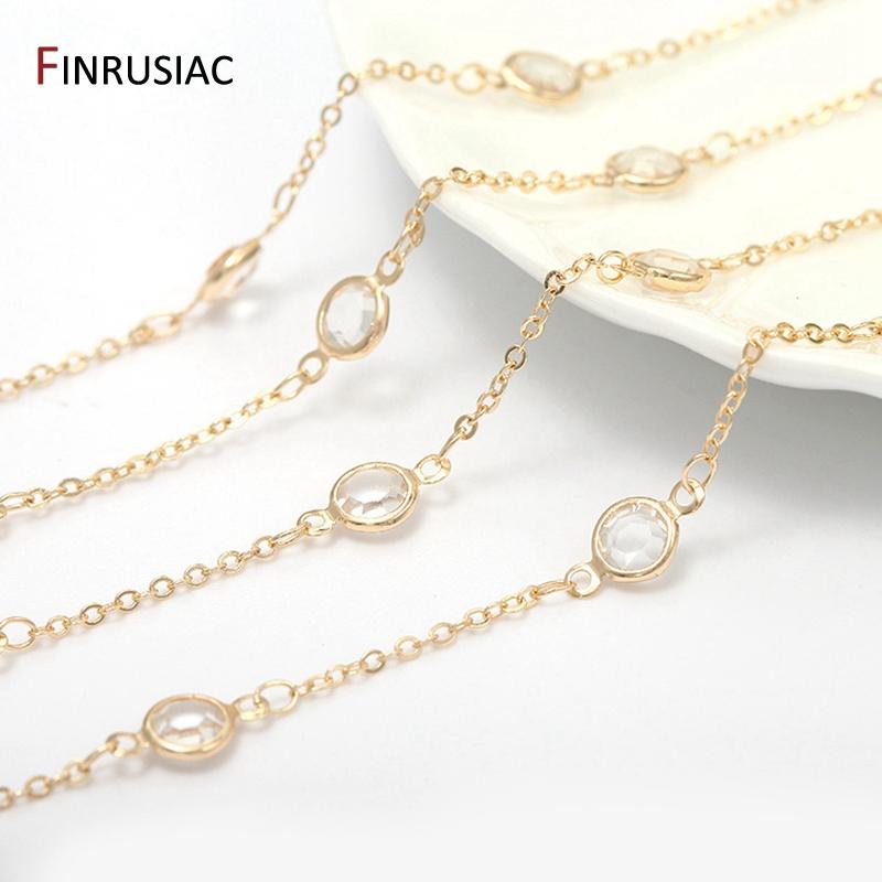 

Korean 6mm round crystal chain for jewelry making handmade fashion bracelet necklace chain material components 14k gold plated Length 1 meter