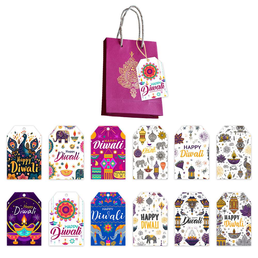 Diwali Theme Hang Tags For Party Decorations With 60pcs Paper Festive Labels
