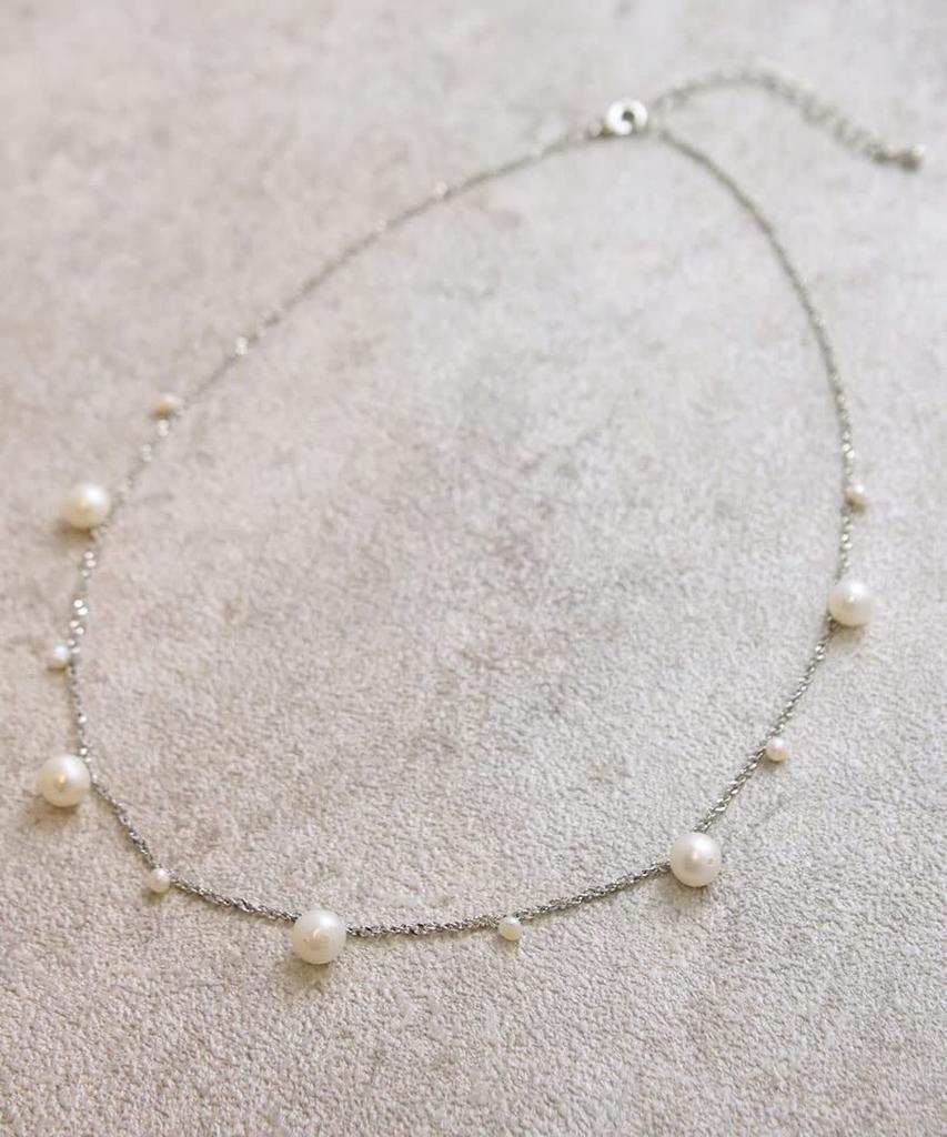 [VINGTAINE] Freshwater Pearl Necklace, Medium Chain, Screw Chain, Simple, Gift for Women, Casual and Cute, C3330-S-