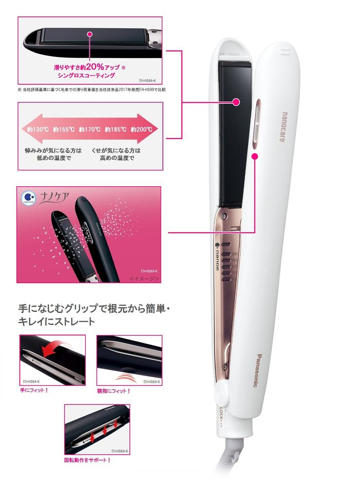 Panasonic Hair International Voltage White Straightener, NanoCare, Compatible, EH-HS9A-W