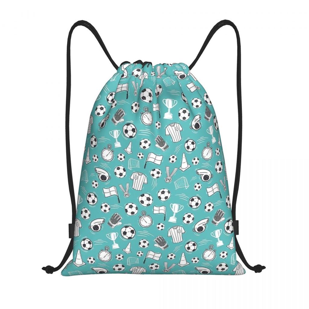 Soccer Football Pattern Bag Drawstring Backpack Sports Gym Sackpack Water Resistant Sports String Bags for Running