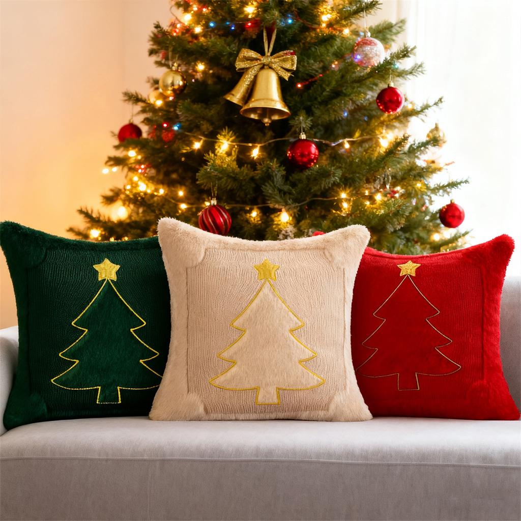 Christmas Tree Pillowcase 18x18 Inch Christmas Winter Print Decorative Pillowcase Retro Holiday Decorative Throw Pillowcase Sofa Bed Decoration