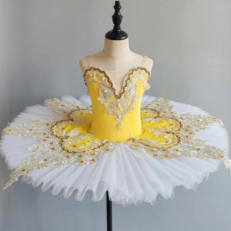 Girl Professional Ballet Tutu Dance Dress Performance Costume Kids Ballerina Dancewear White Swan Lake Pancake Princess Dresses
