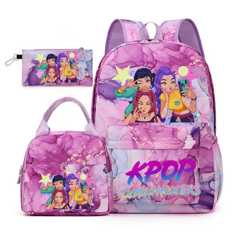 Korean Drama Demon Hunter Backpack Lunch Bag Pencil Case Set Student Three-piece School Bag Pencil Case Lunch Bag