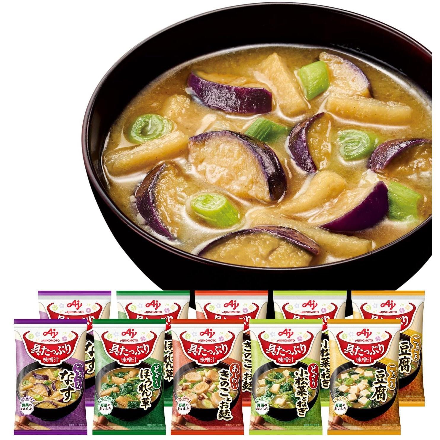 Miso soup plenty ingredients Ajinomoto 5 varieties 10 servings freeze-dried instant hearty vegetables