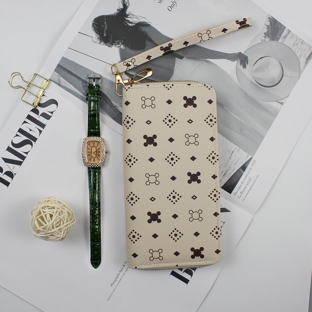 2-teiliges Set Damen Casual Sportuhr Geldbörsen Mode Exquisite Leder Retro Armband Modische Uhr für Teenager Bewegung